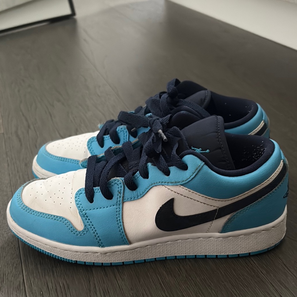 Nike Blue And White Jordan 1s Sneakers With Navy Blue Laces- Bought From Goat